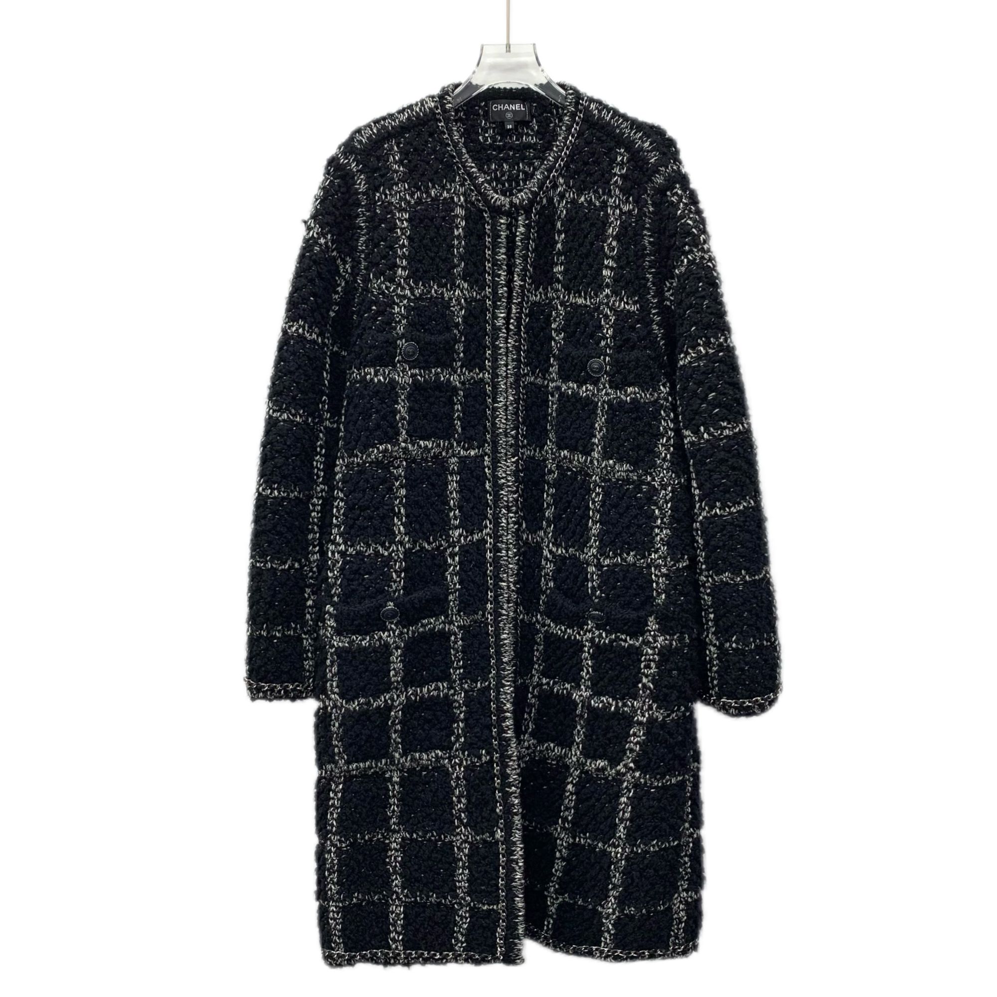 99新 Chanel/香奈儿 DW0253  黑色链条编织大衣外套 38 S码