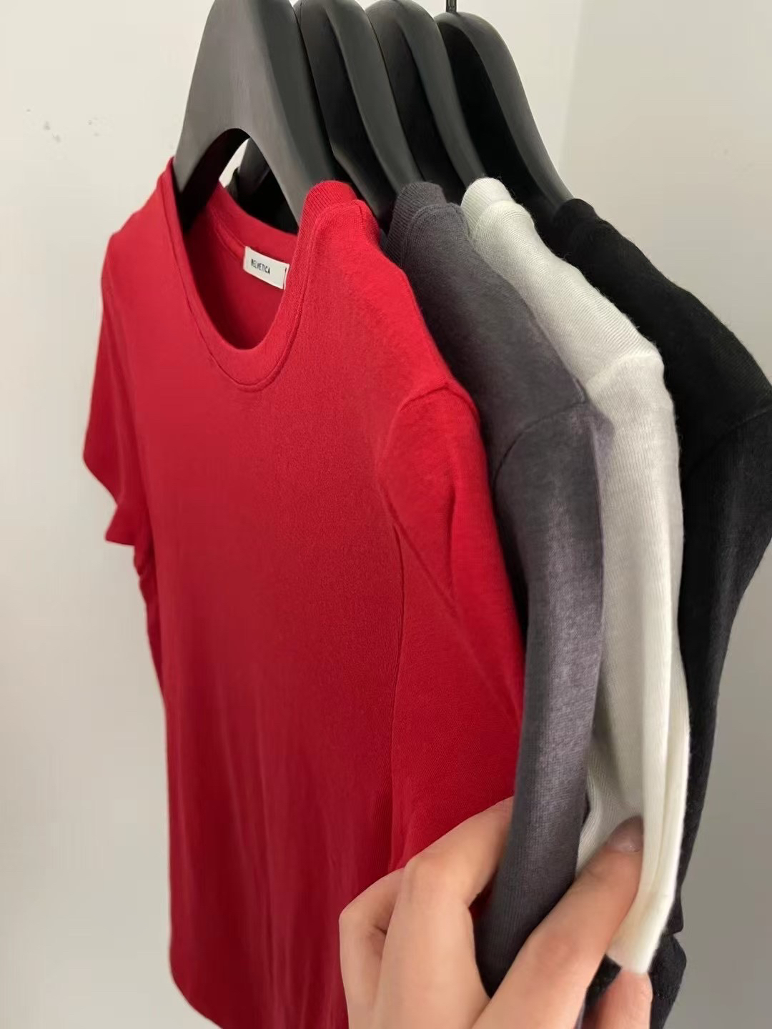 T恤透气短袖纯色圆领套头保暖红色简约针织长袖女士高领时尚