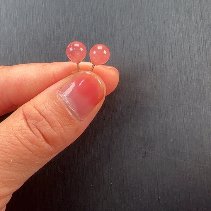 菱锰矿（红纹石）耳饰银S925镶嵌