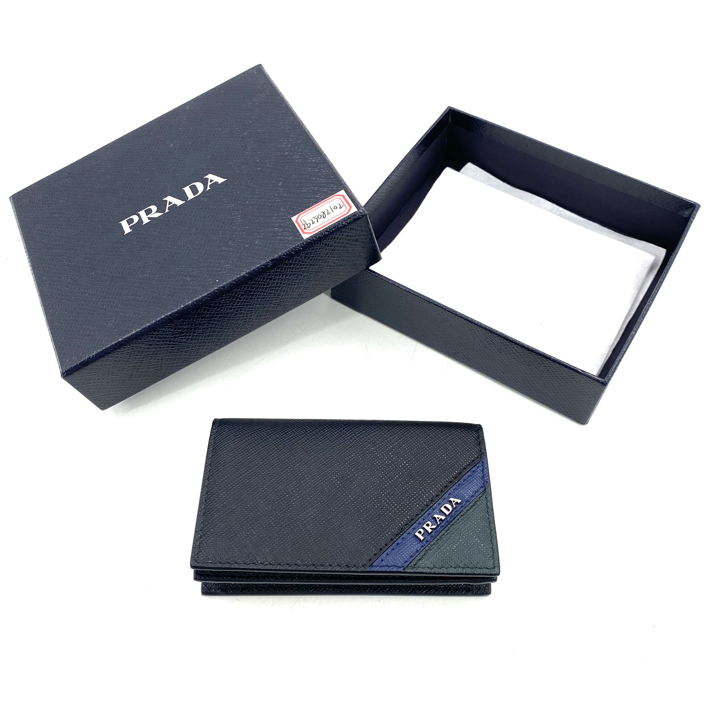 未使用 Prada/普拉达 黑色十字纹对折卡包 尺寸11/7 全套