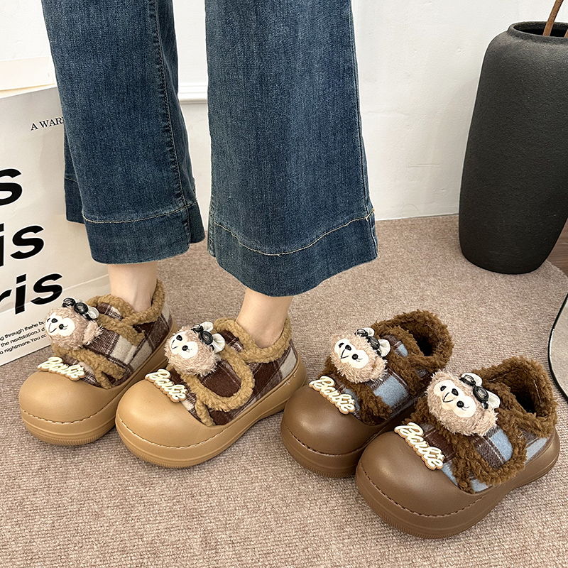 厚底增高卡通可爱雪莉玫棉鞋女2025秋冬新款加绒保暖魔术贴雪地靴