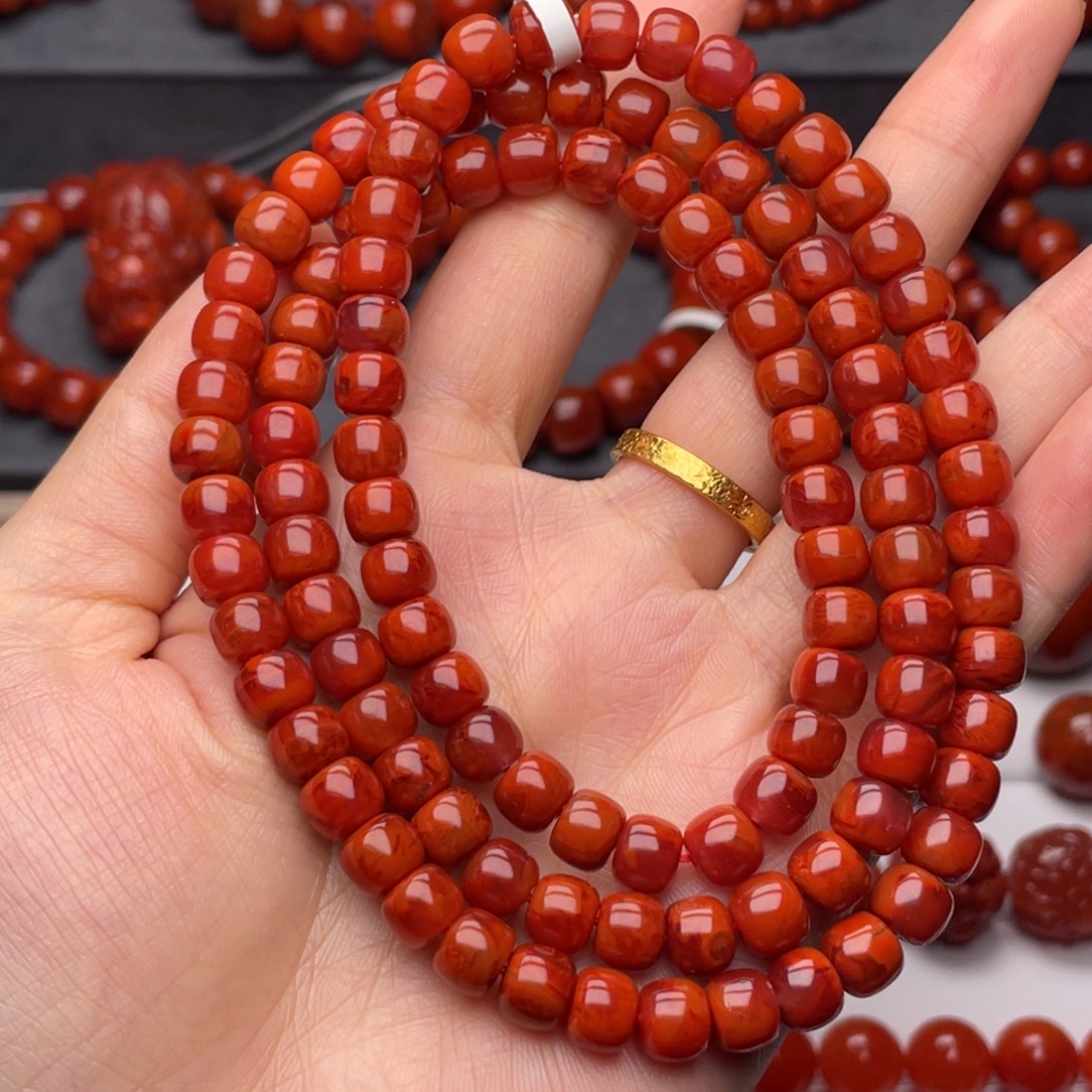 南红玛瑙未镶嵌手链7mm顶品瓦西满肉火焰纹老型108