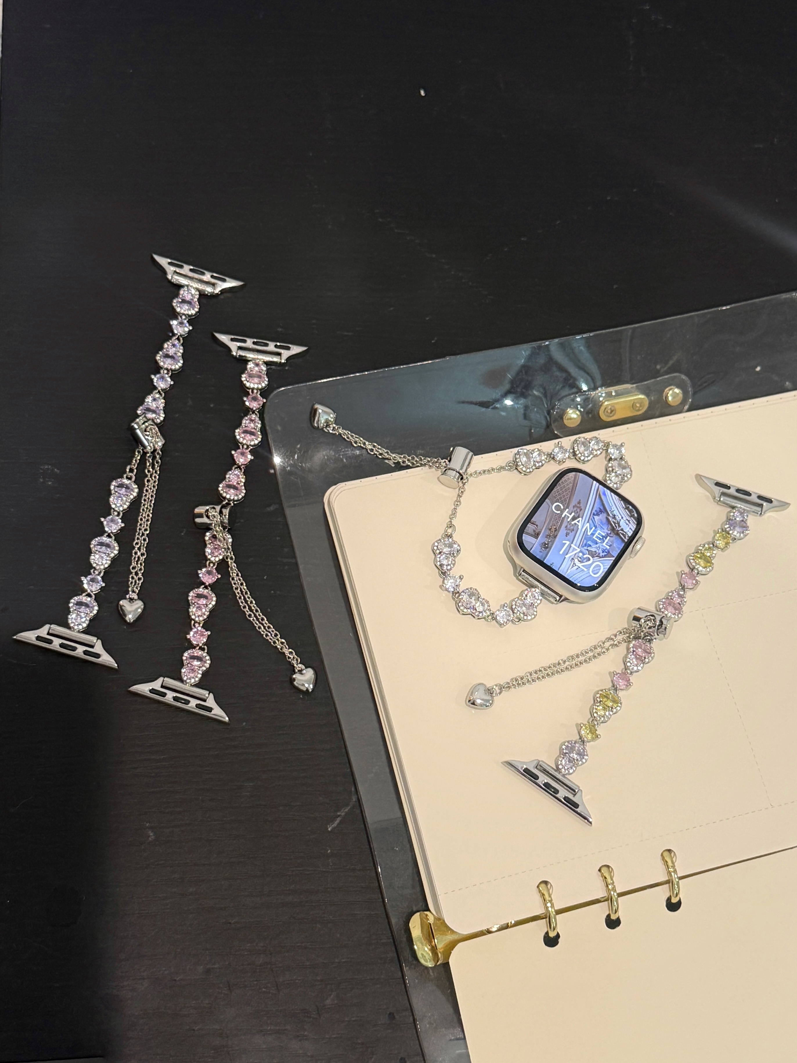 适用苹果手表iwatch锆石华子钻葫芦铜链表带小米8910pro华为表带