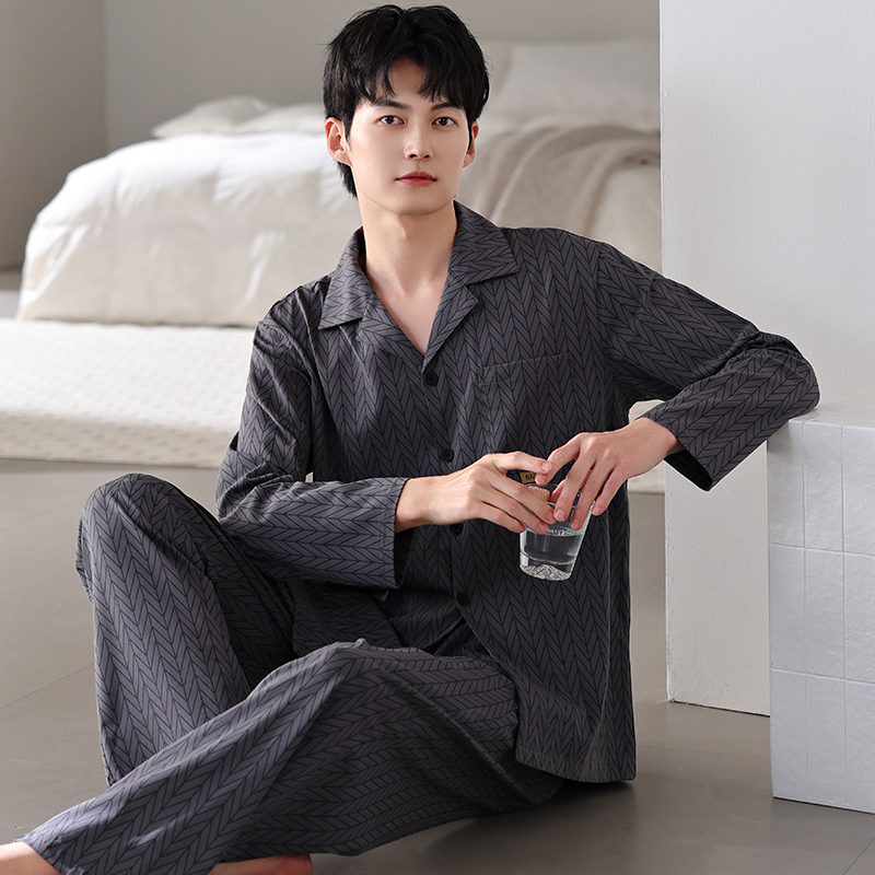 YIHAN-新款纯棉睡衣男高级宽松百搭亲肤透气百搭春秋季家居服套装