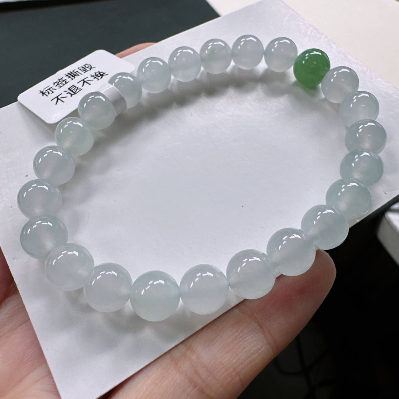 缅甸天然A货翡翠手串卡8mm老坑冰种水润白月光圆珠女款时尚手串