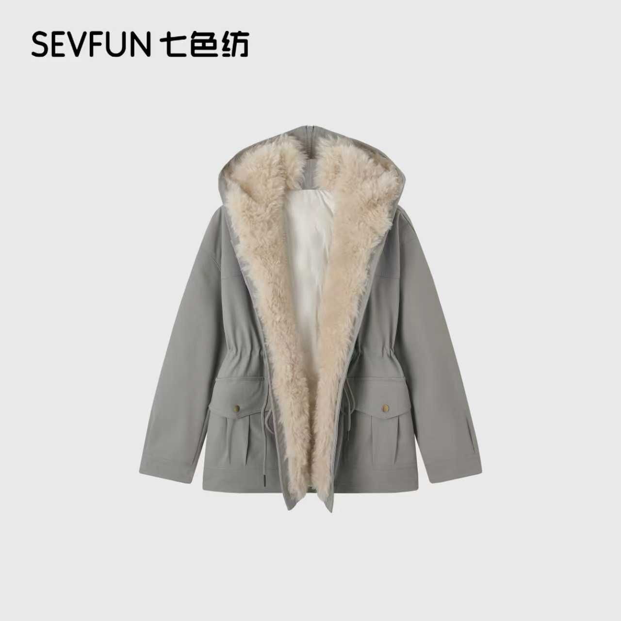 七色纺设计师冬季新款羽绒休闲百搭派克服大毛领外套QSF-1199