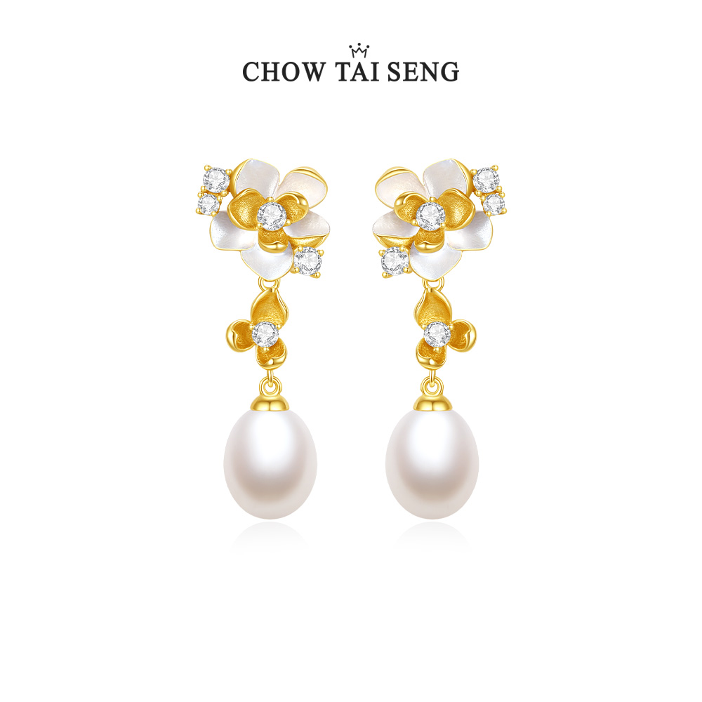 【新年礼物】周大生浅浅夏茉银s925珍珠茉莉花珍珠耳饰 S0E200195CH