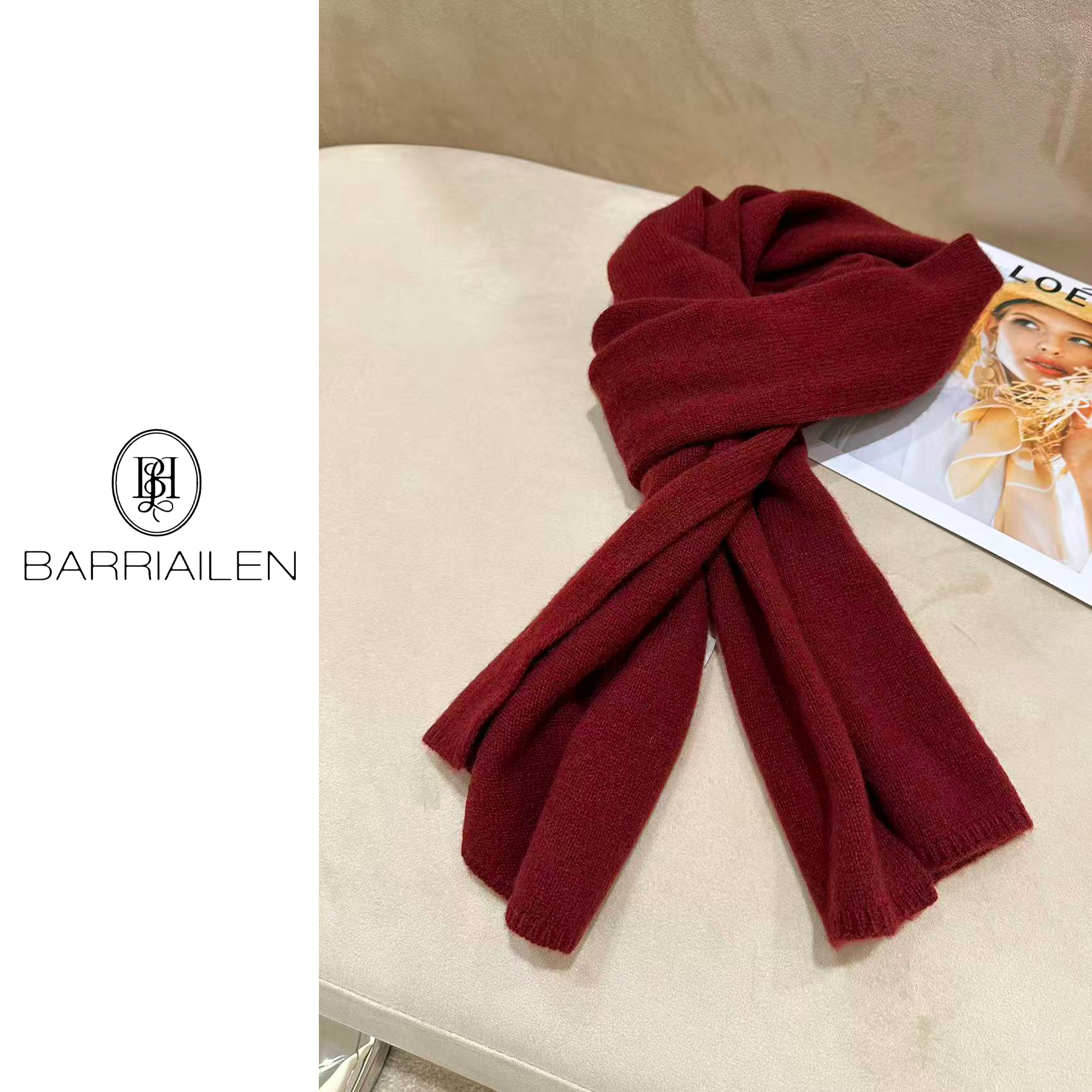 BARRIAILEN | 100%羊毛 红色百搭森系保暖围巾241345
