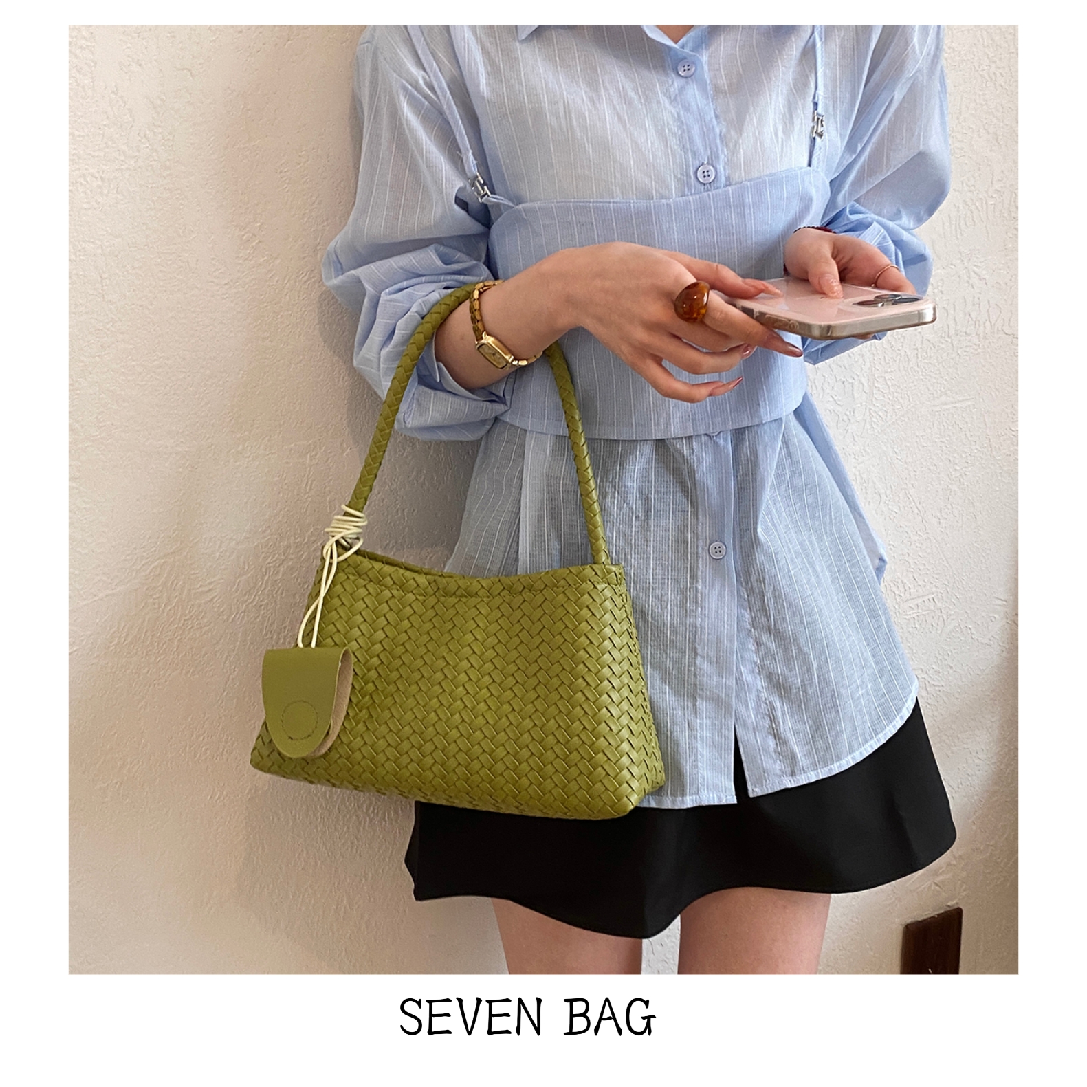 SEVEN BAG 法式小众高级编织风手拎包2026多巴胺色系子母包