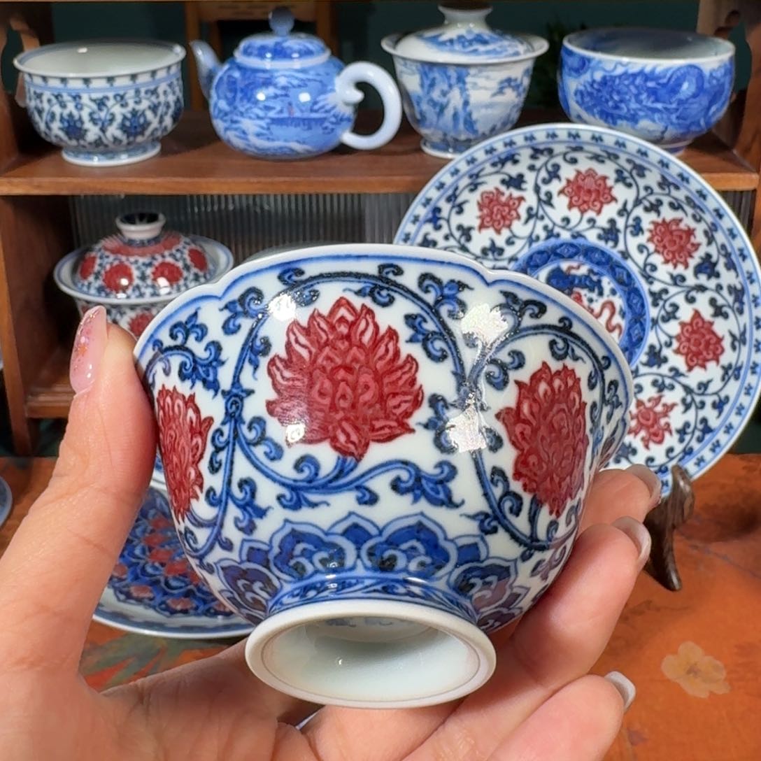 杯永明尚玩双勾莲撇口杯