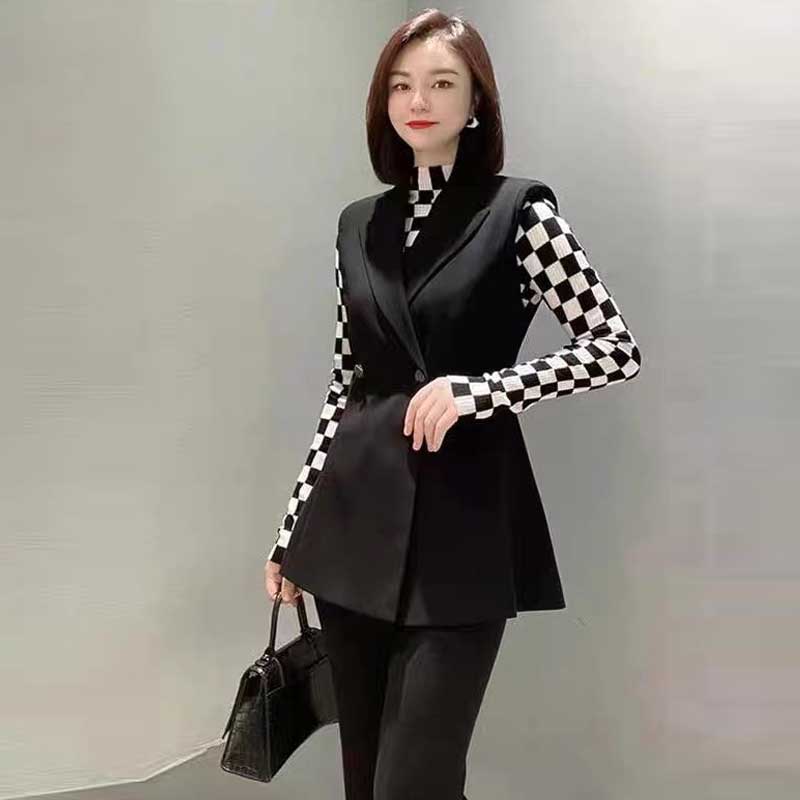【商场同款】春秋中长款百搭时尚修身两粒扣西装马甲外套女5400732
