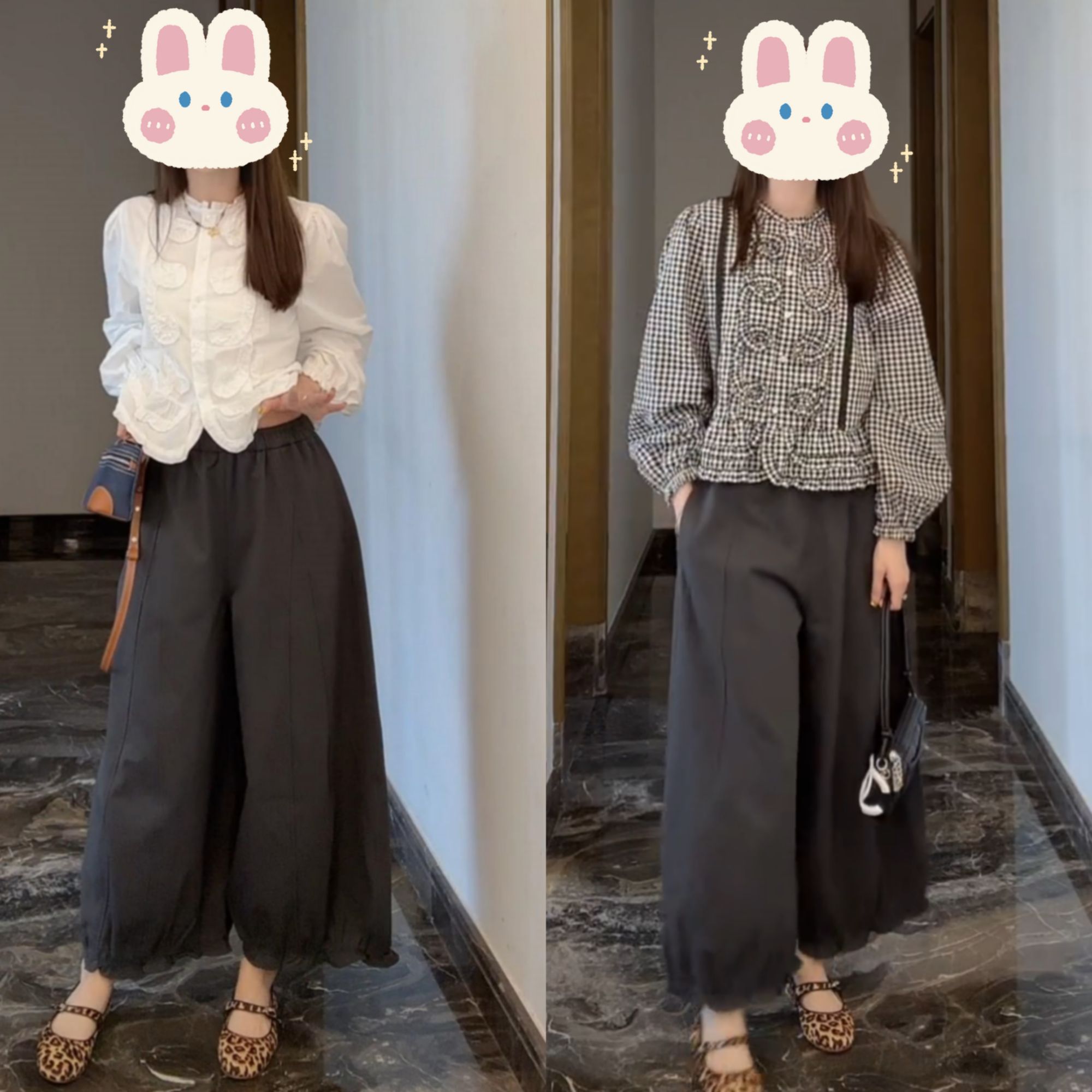 秋季时尚百搭山本风松紧腰弯刀裤+百搭法式复古重工衬衫BB50299