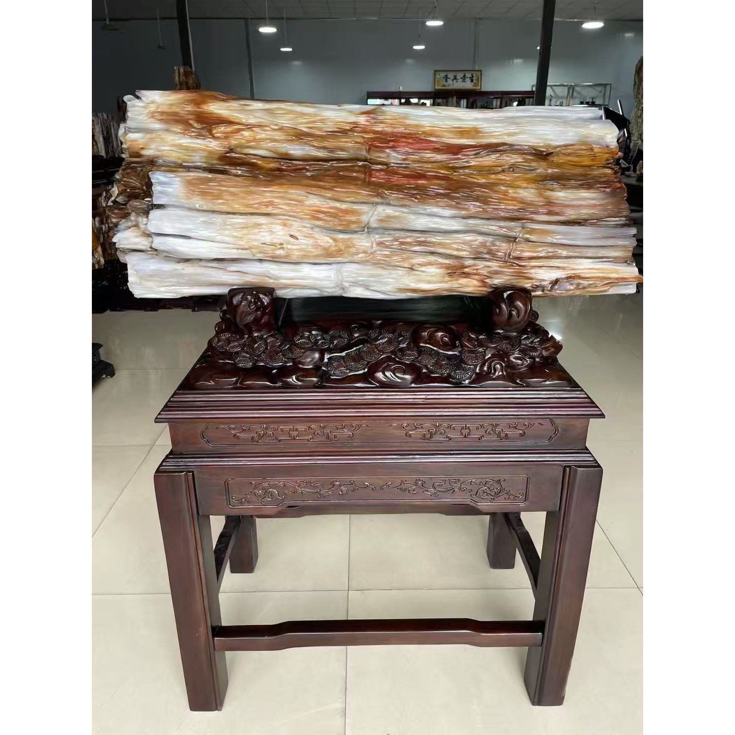 缅甸树化玉 树化石木化石硅化木案台奇石摆件 大发横财带红250511