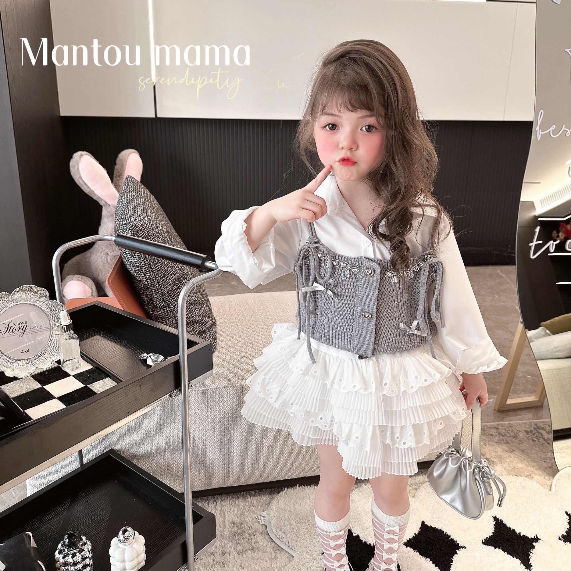 【Mt studio】【现货】儿童连衣裙春秋女童精致少女气质百搭白色公主