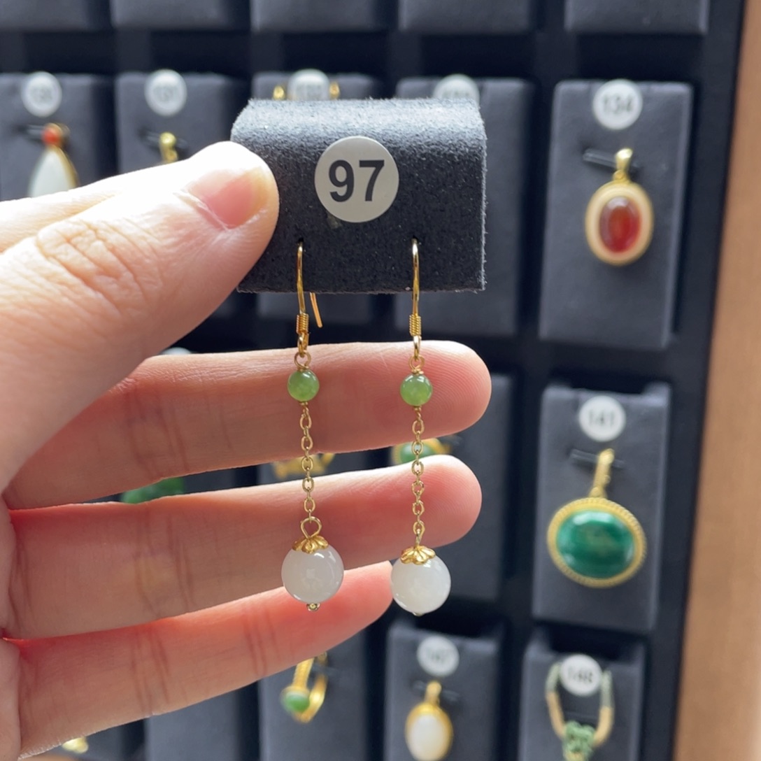 和田玉耳饰银S925镶嵌0097