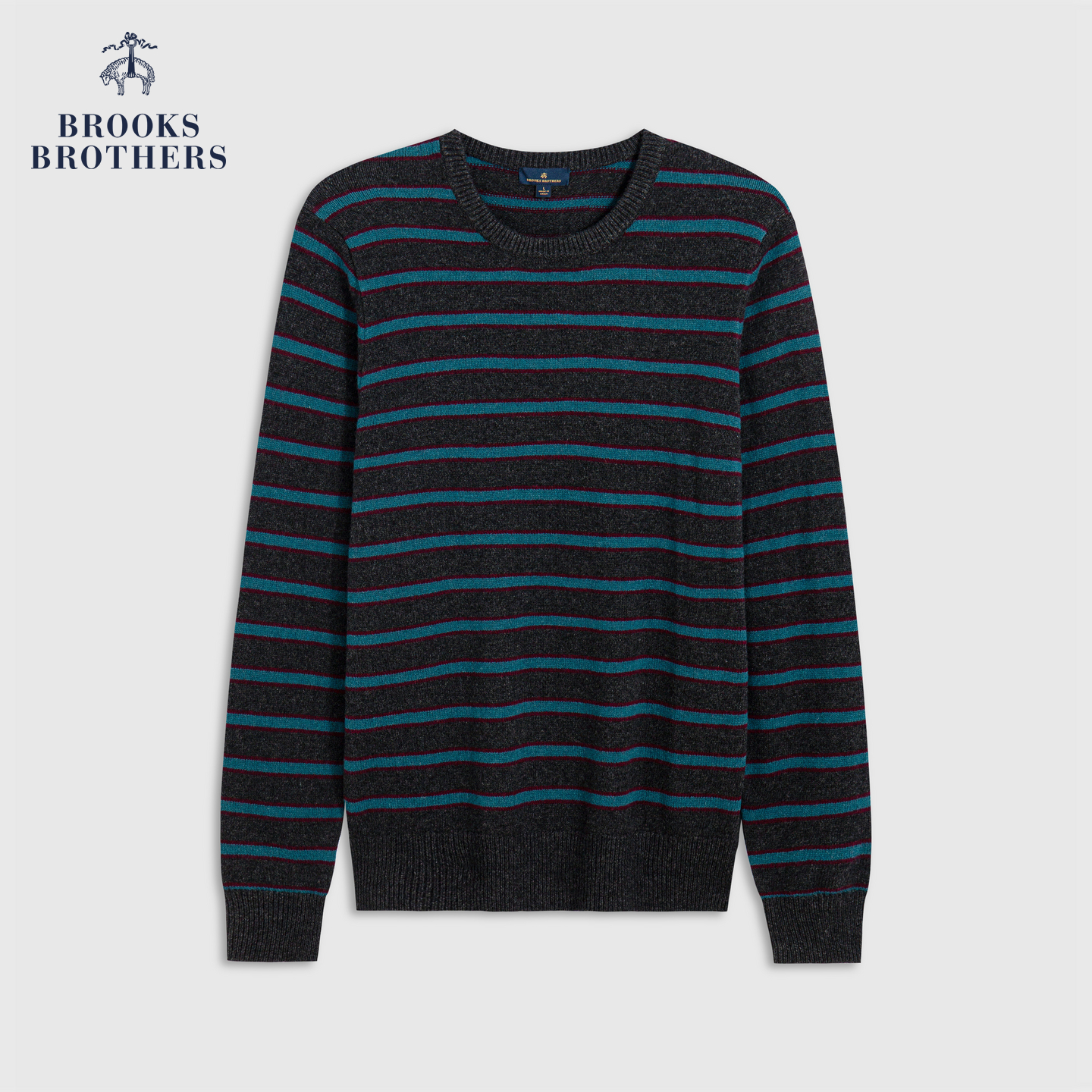 Brooks Brothers/布克兄弟男士25早秋新品绵羊毛圆领横条纹毛衣