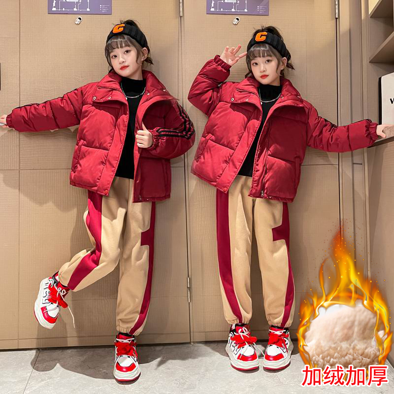 女童棉服棉衣套装冬季加绒加厚中大童2025新款洋气儿童冬款两件套
