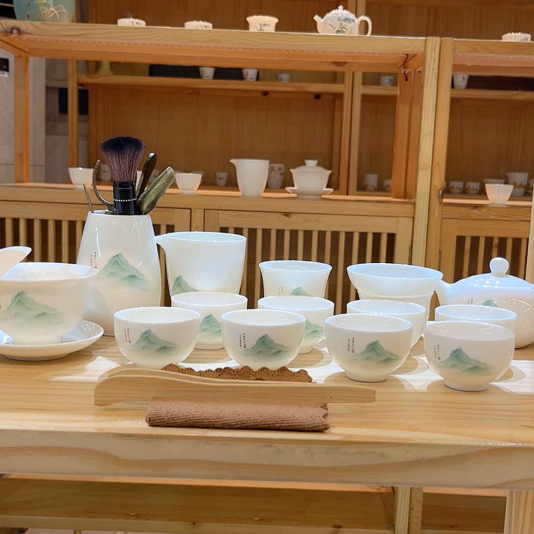【御瓷斋】羊脂玉瓷又见青山套装22头