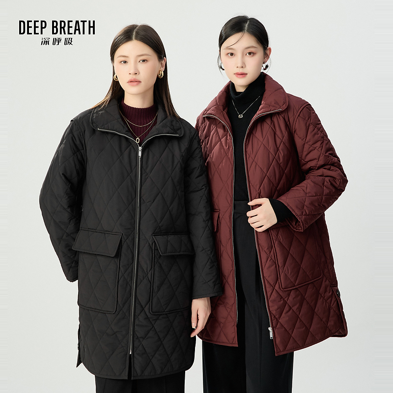 DEEP BREATH深呼吸女装新款时尚菱格拉链新雪丽棉服外套A401053