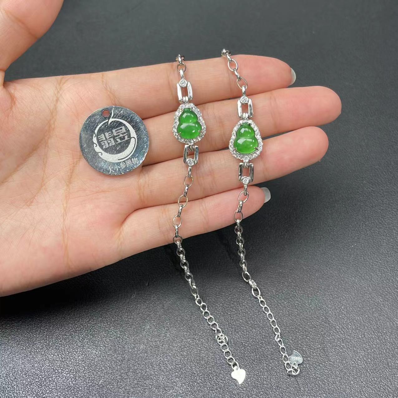 翡昱-N6-35766-79-天然A货翡翠手链s925银镶-多样性发其一-D