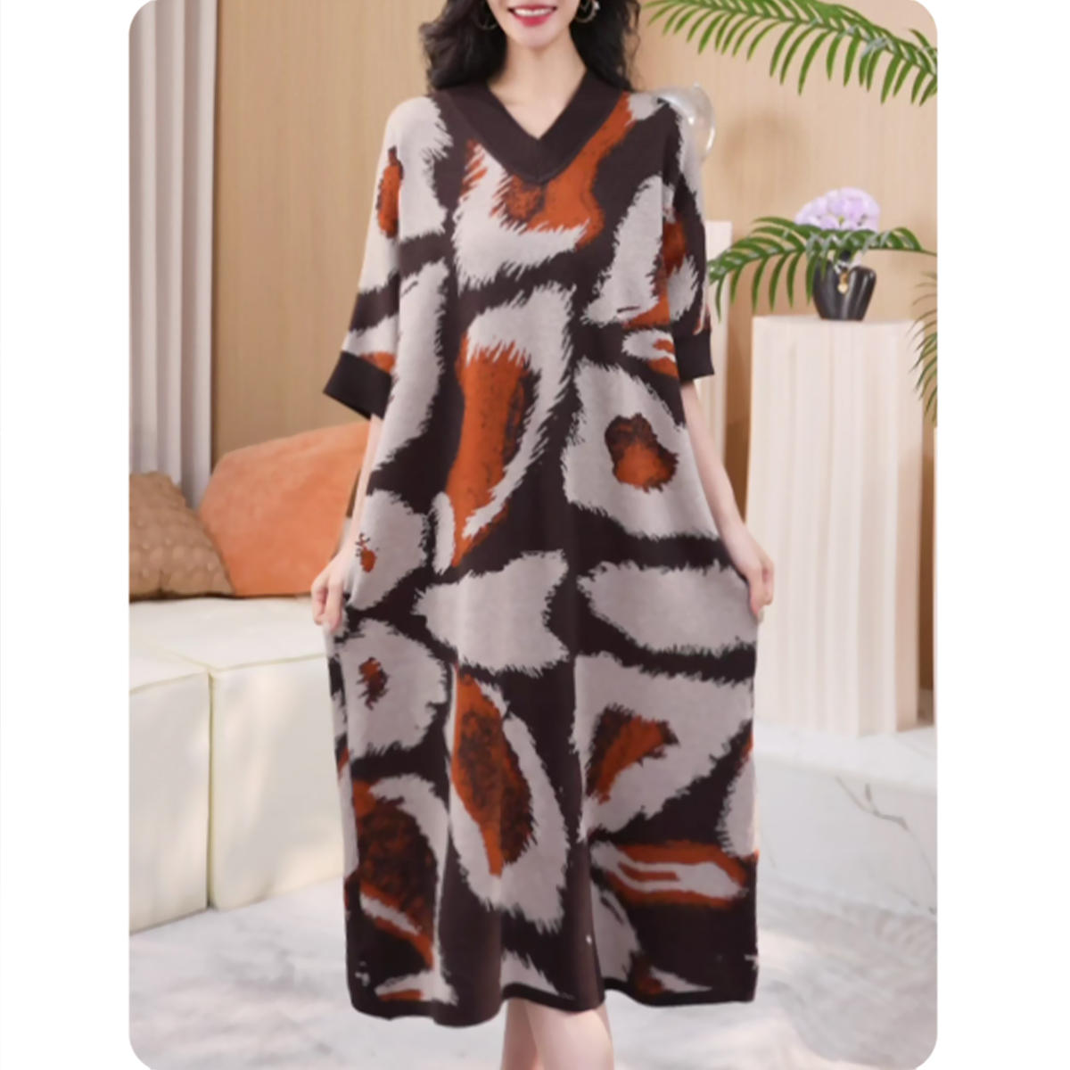 <TL13>花羽新品女士宽松连衣裙中长款休闲女装3ZL0125922