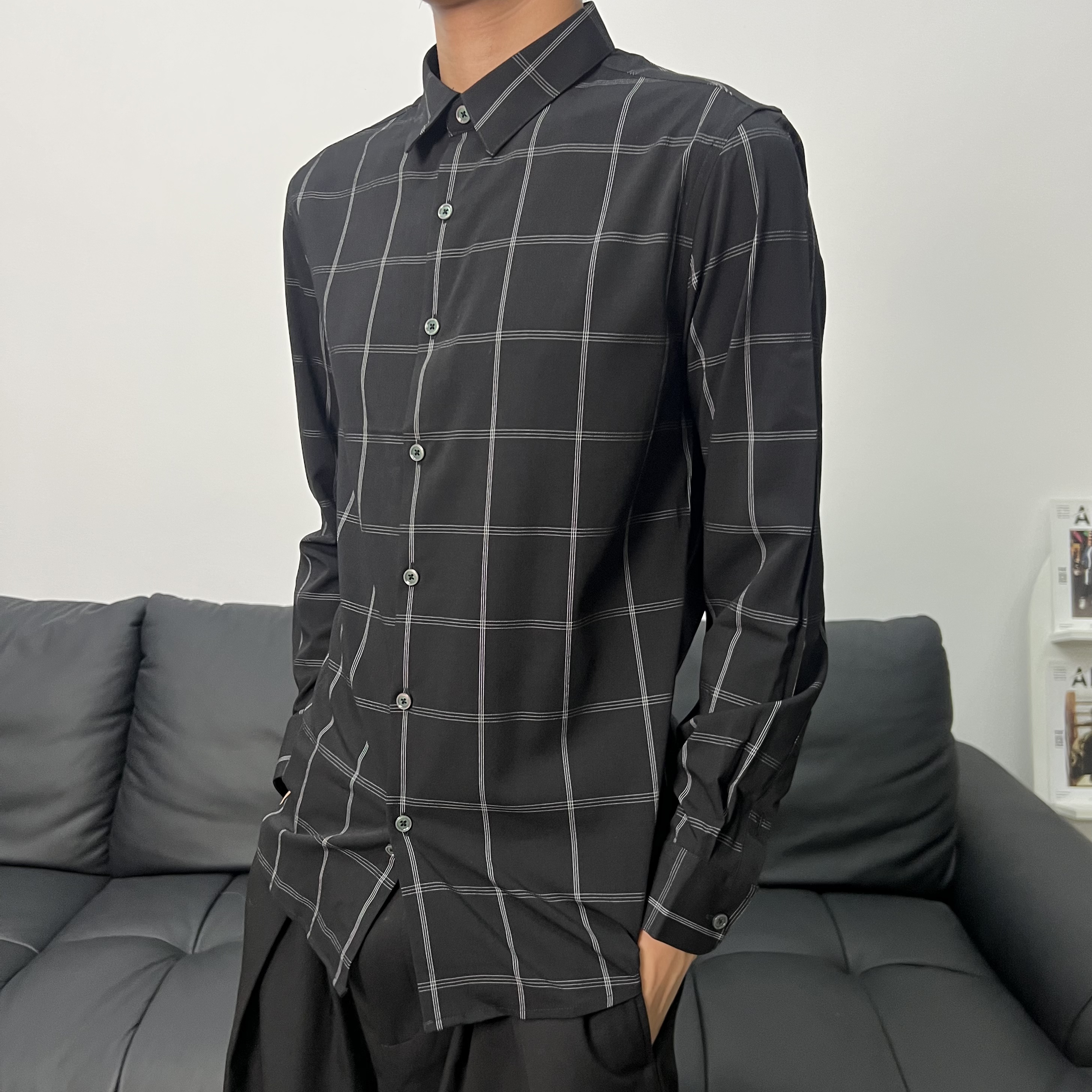 XWEN透气扣领尖领长袖纽扣衬衫秋季上衣男士时尚