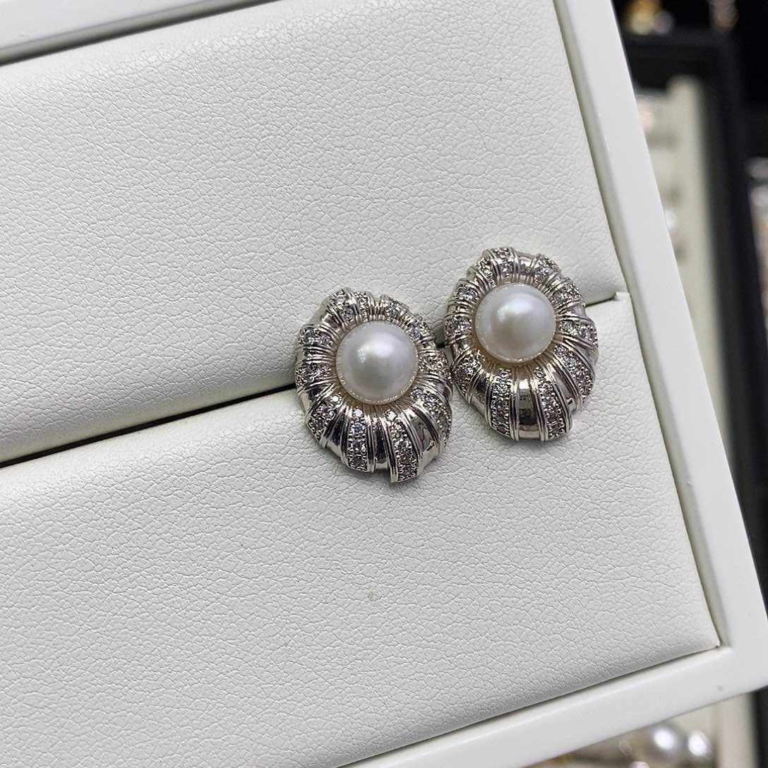 淡水珍珠耳饰合金无瑕镜面极光富家千金款