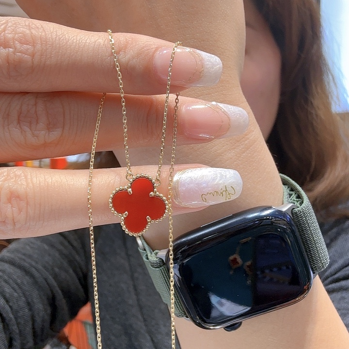 玛瑙/玉髓项链18K金镶嵌15mm草