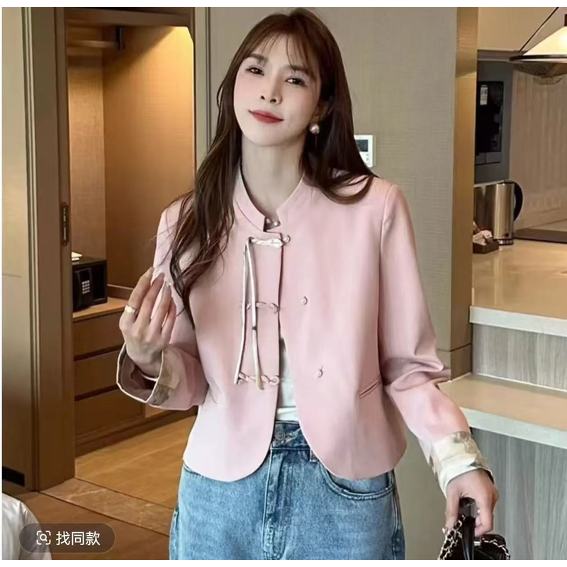 C27新中式国风短款外套女春秋季新款高级感改良唐装复古盘扣上衣