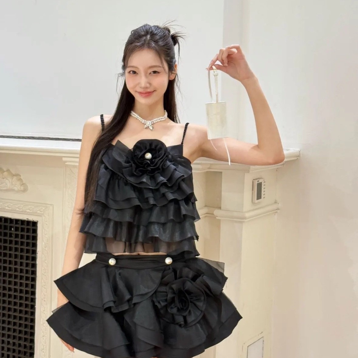 六六冷欲千金高级感立体花朵层层叠叠氛围感吊带2025夏新款