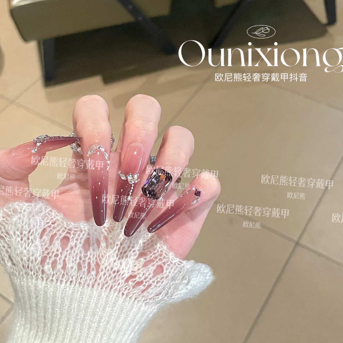 纯手工定制穿戴甲红色渐变美甲贴片可拆卸假指甲春季新款