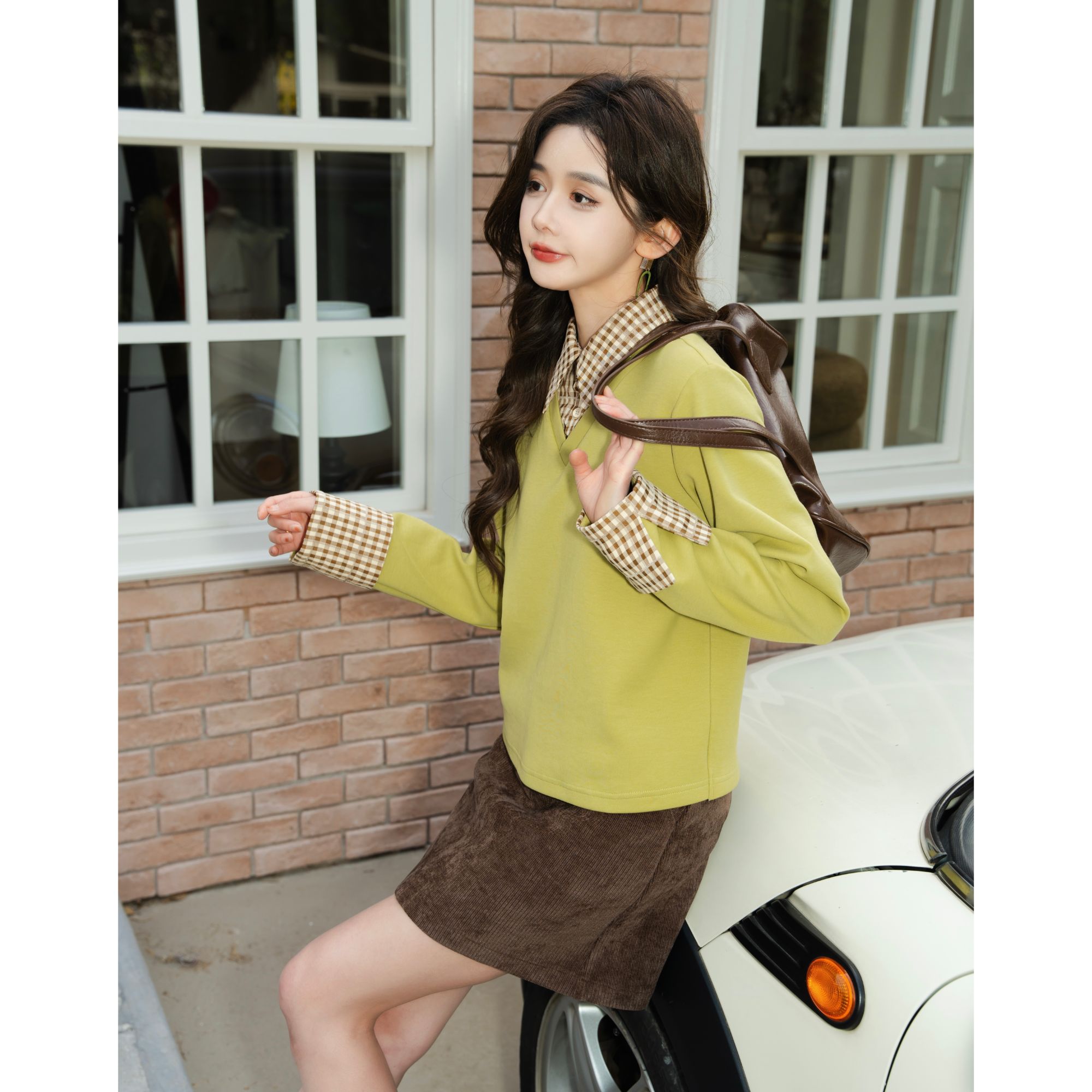 余紫绮【抹茶千层】春季新款显白百搭假两件卫衣上衣ZF1102192