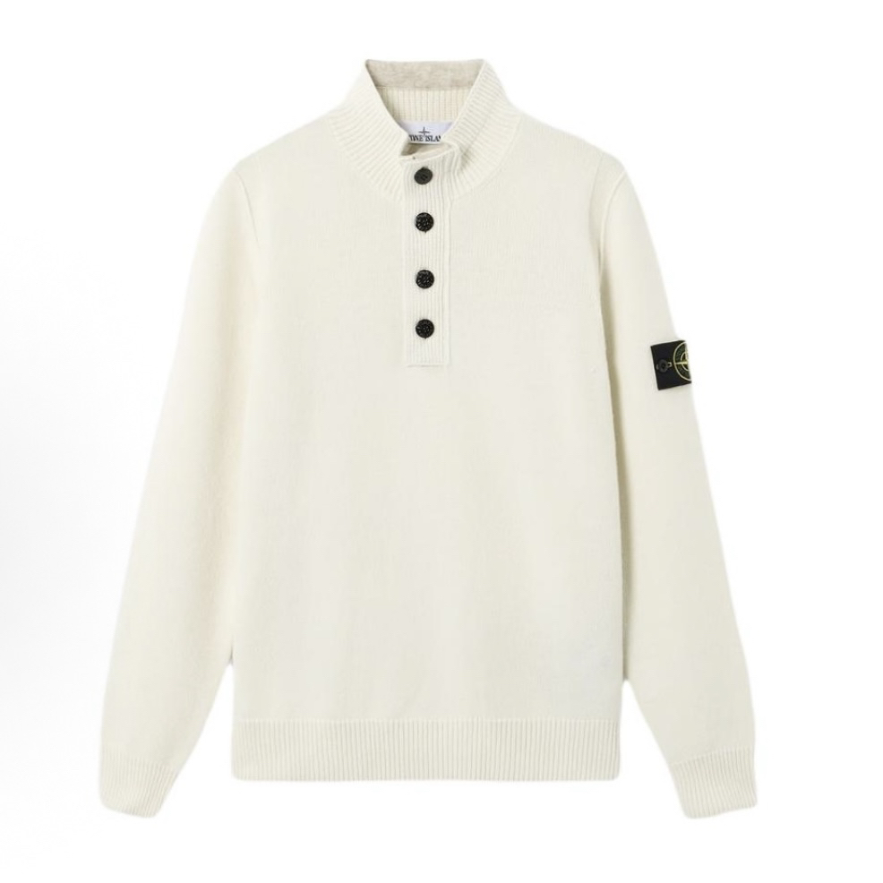 现货Stone Island石头岛针织羊毛半开衫毛衣 奶白色/灰色 25款