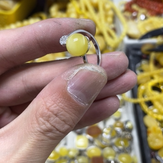 蜜蜡裸石银S925镶嵌戒指