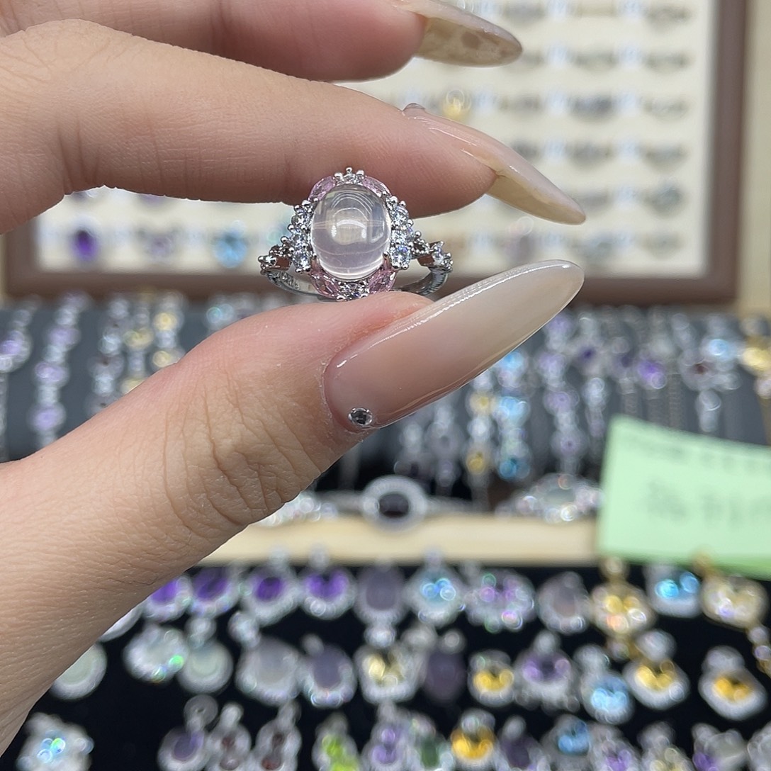 芙蓉石银S925镶嵌戒指