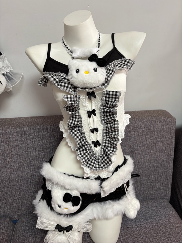 no退no换！手作定位衣黑白kt软妹百搭服装卡通女装蕾丝生日系萝莉