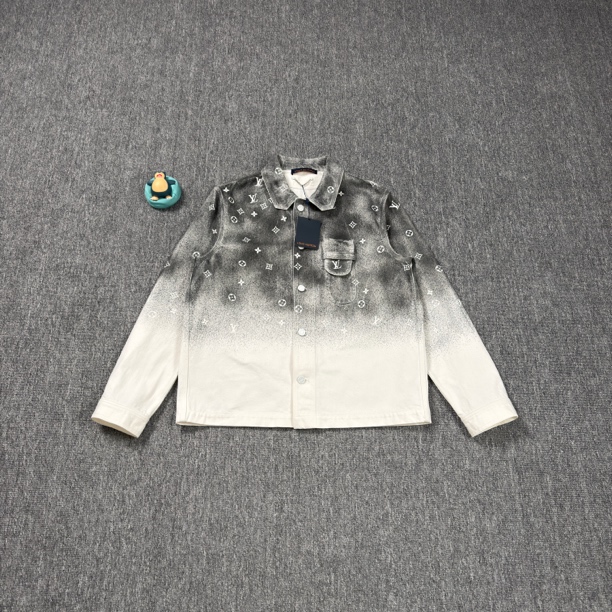 未使用 LouisVuitton/路易威登 灰白星空渐变满印泼墨牛仔衬衫/L