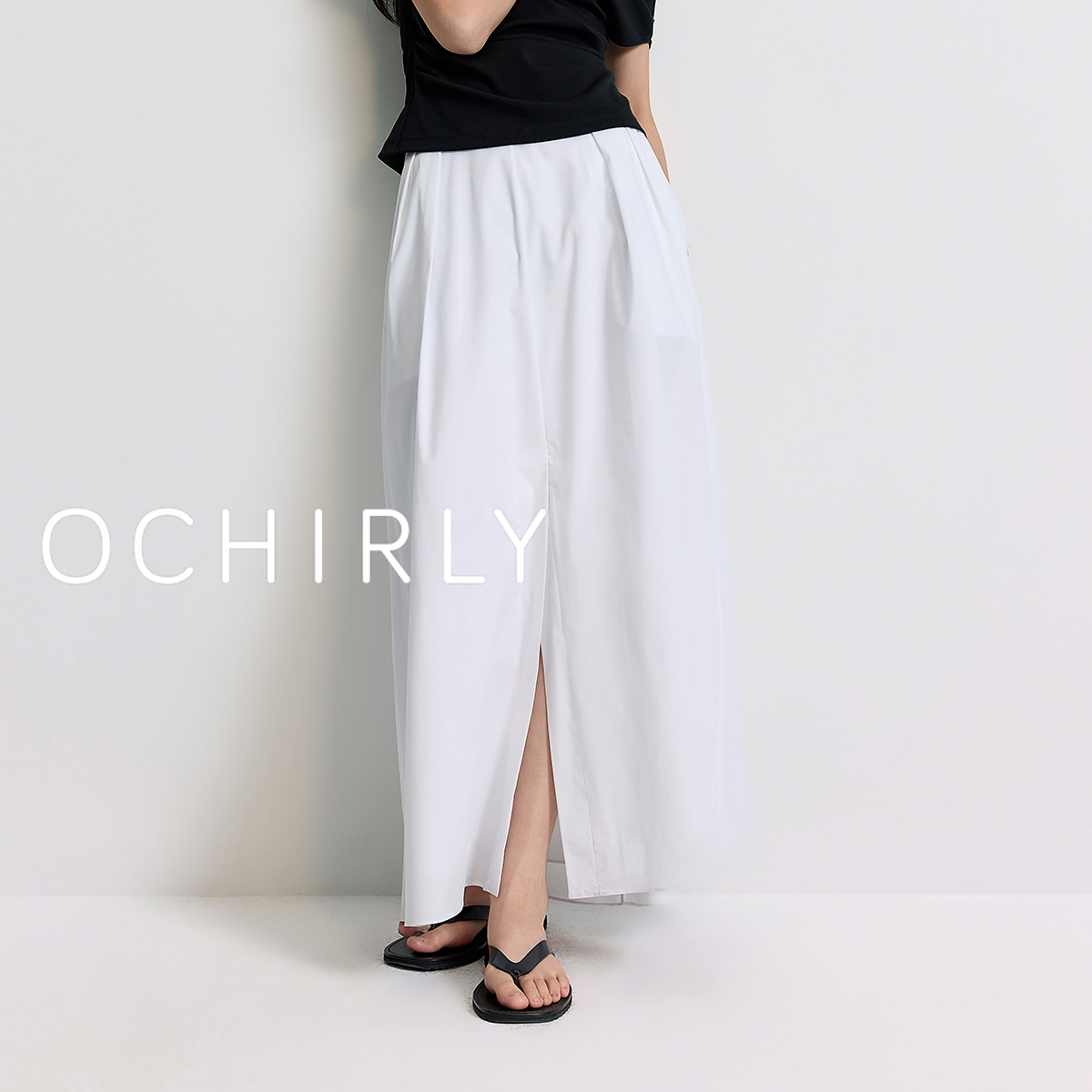 【秀场同款】OCHIRLY欧时力 压褶开衩半身裙A字伞裙度假裙25夏新款