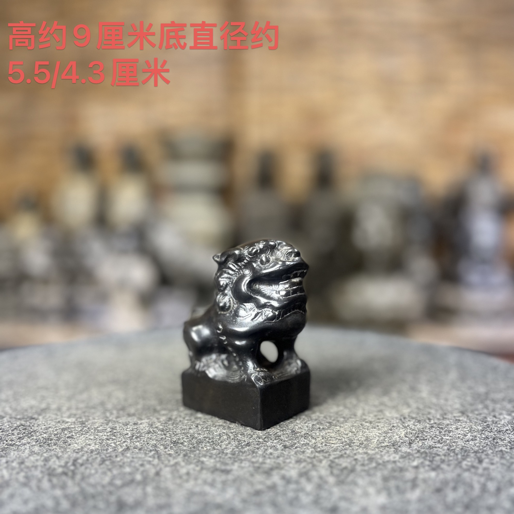 天然青石仿古雕刻正脸小狮子手把件案头装饰摆件中式装饰复古造景