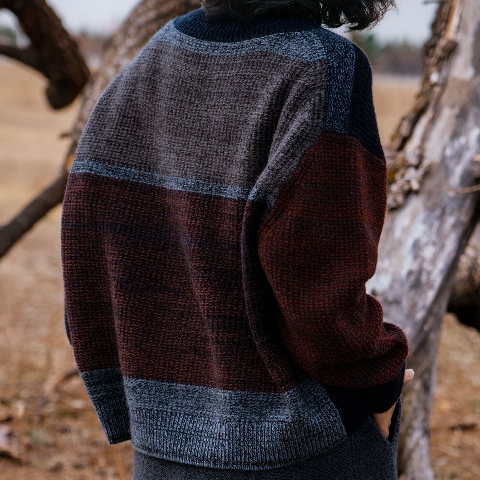 Mufeline【山语】 绒雾叠影 原创叠影针纯羊绒拼色艺术毛衣圆领秋冬