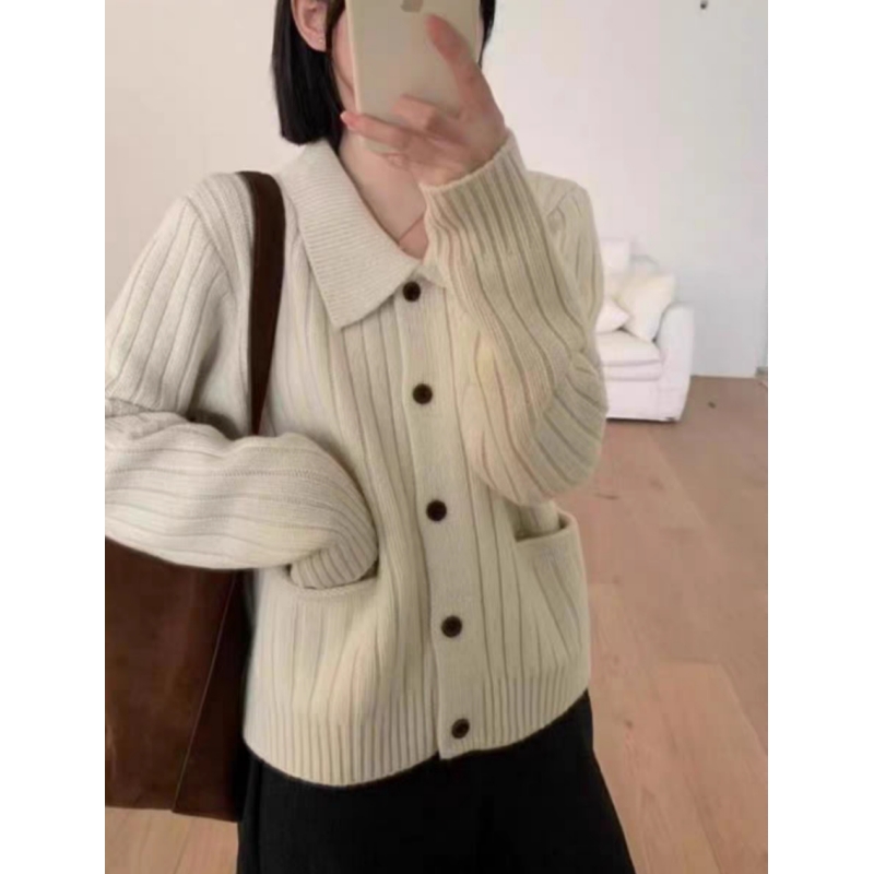 基础百搭纯色竖条口袋小方领外套