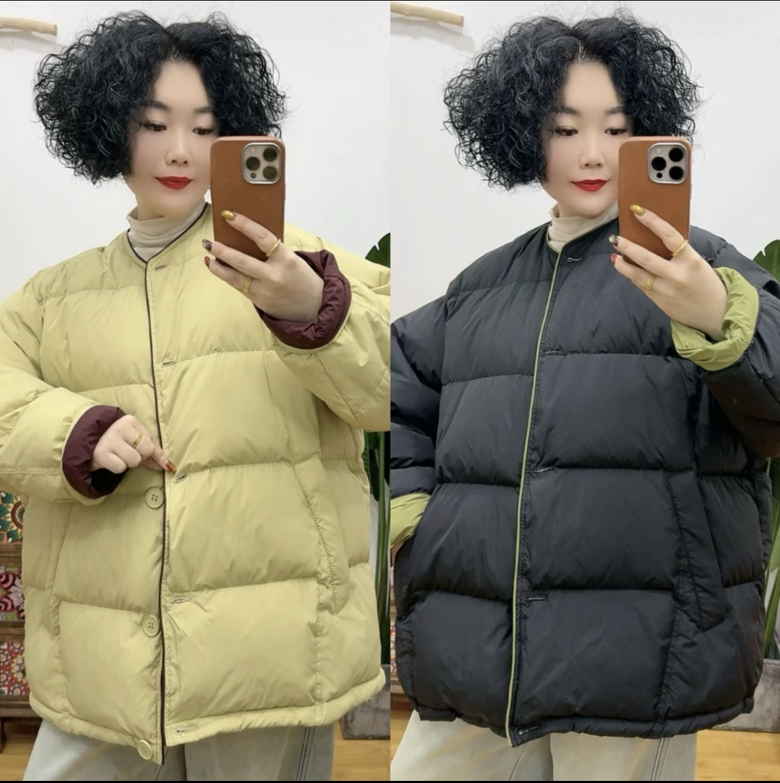 9919#撞色圆领加厚羽绒服「衣长约80cm」