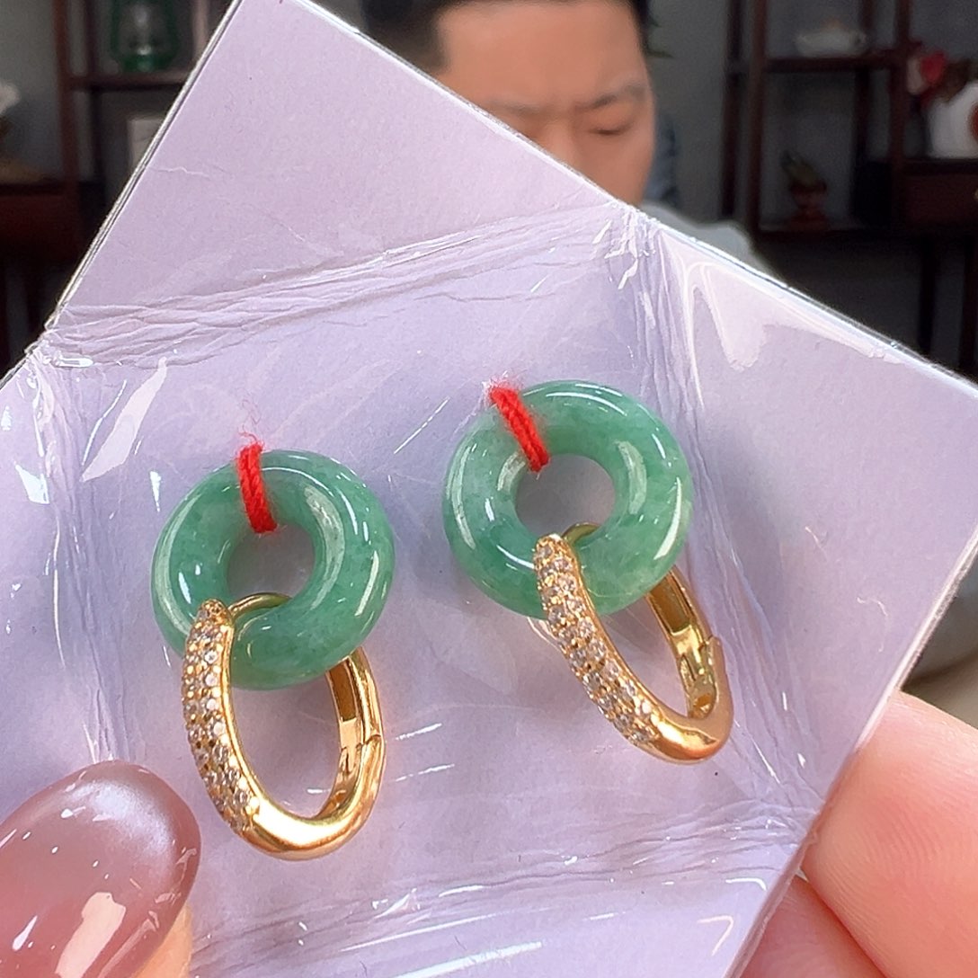 翡翠耳饰银S925镶嵌耳环1