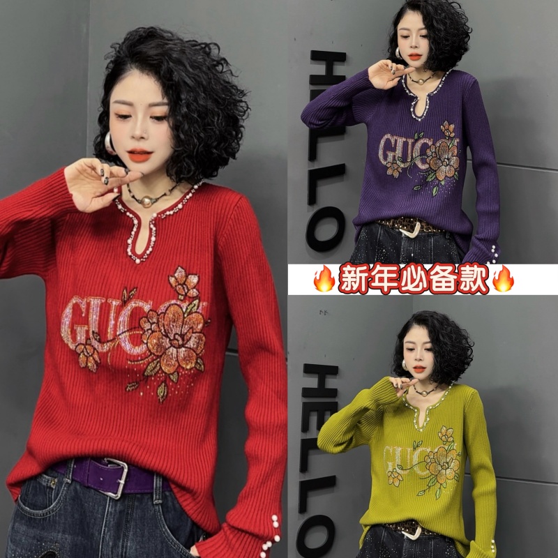 【亿火】常规时尚百搭宽松女装烫钻毛衣-G237-29196