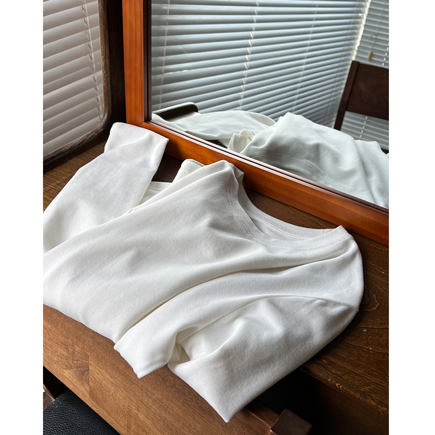 韩系小清新百搭圆领宽松磨毛棉长袖白色t恤女秋冬内搭打底衫上衣