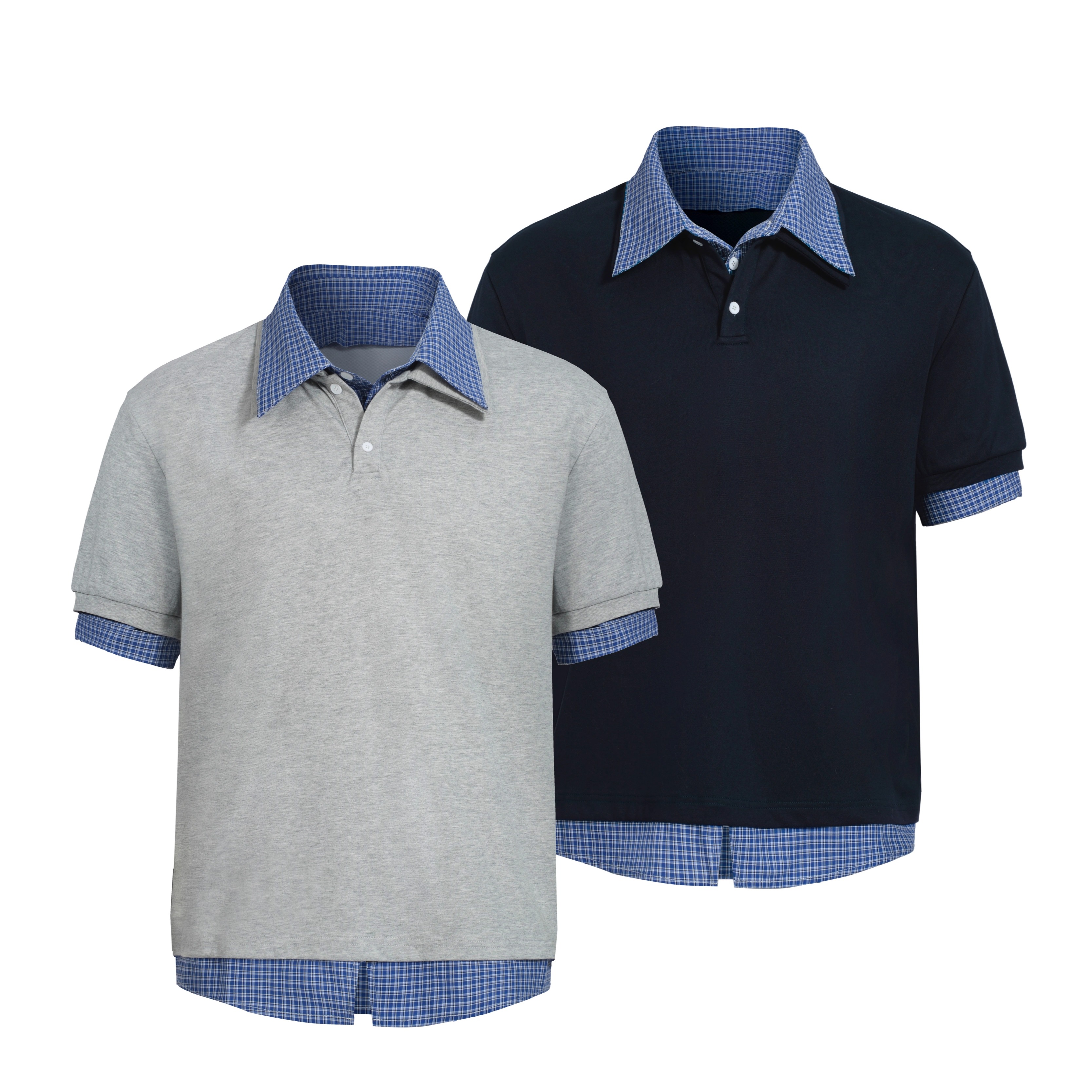 BN15 假两件格纹POLO短袖衬衫高级感雅奢T恤