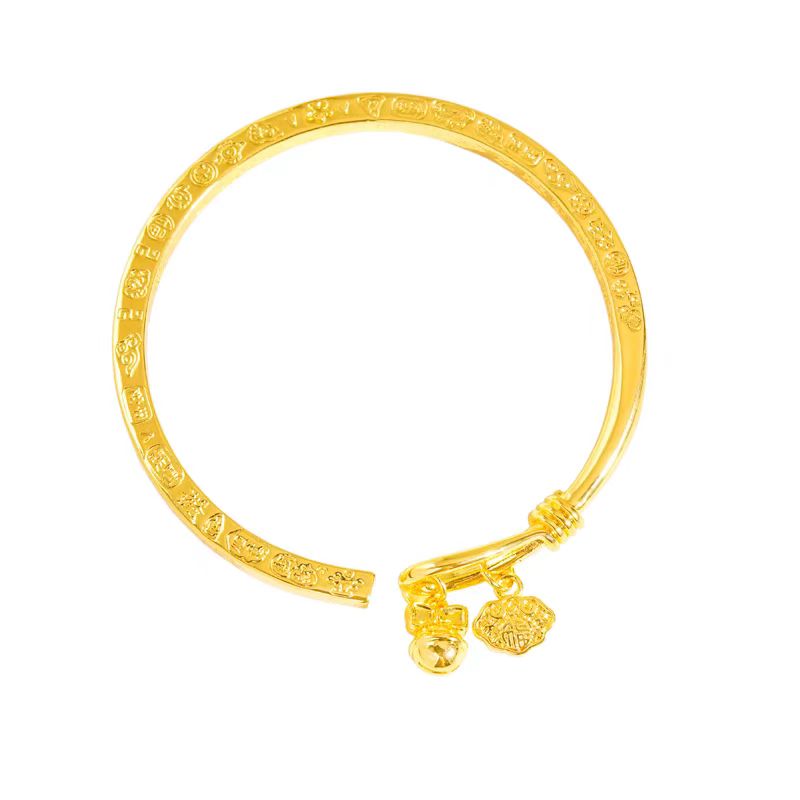 【A】AU003 18k金吉言开口铃铛如意开口手镯