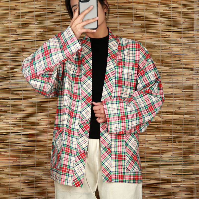 大彩格三盘扣大版茶服  240