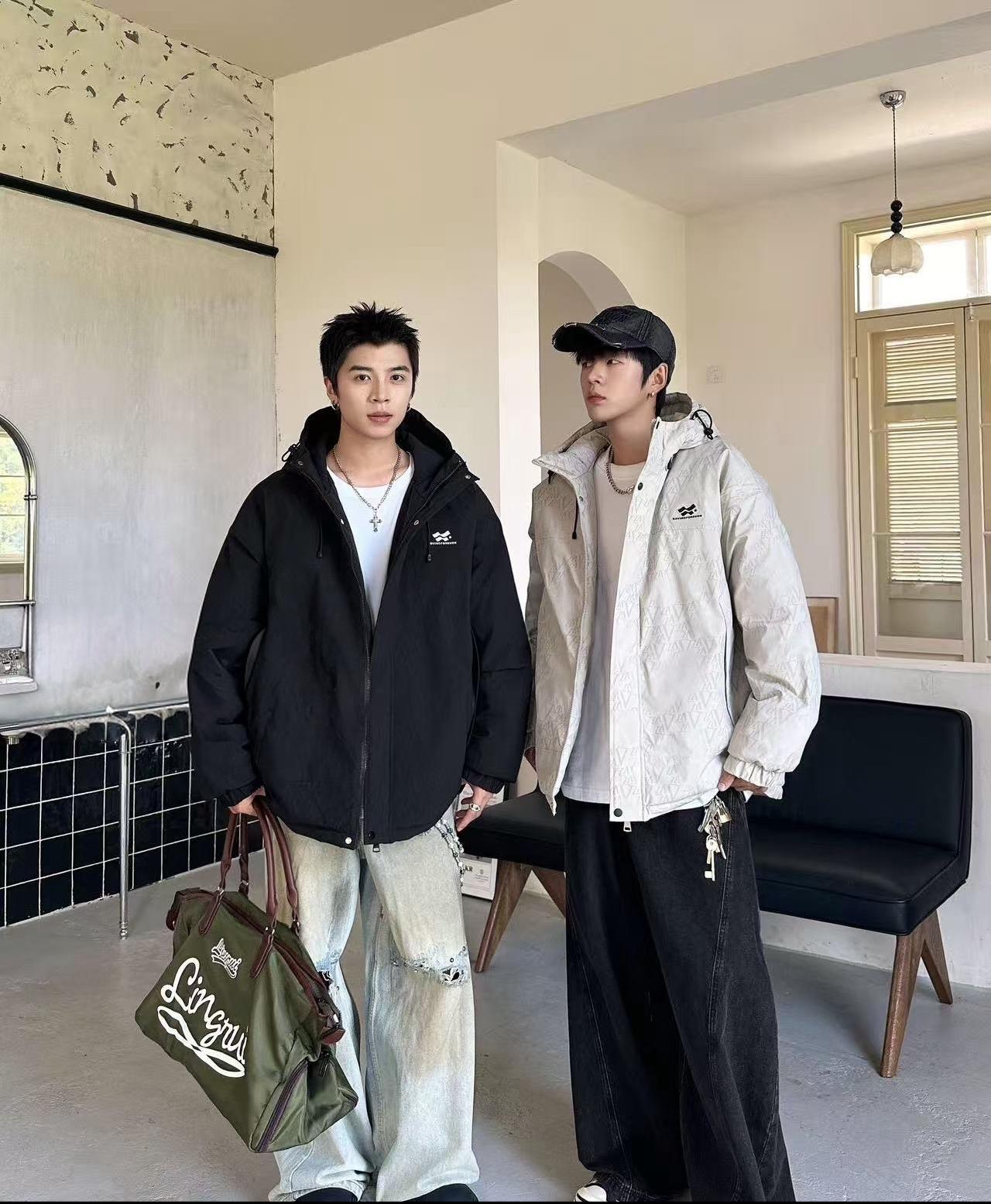 男士冬季加厚休闲男士新款青少年棉服加绒男装青少年冬季外套棉衣