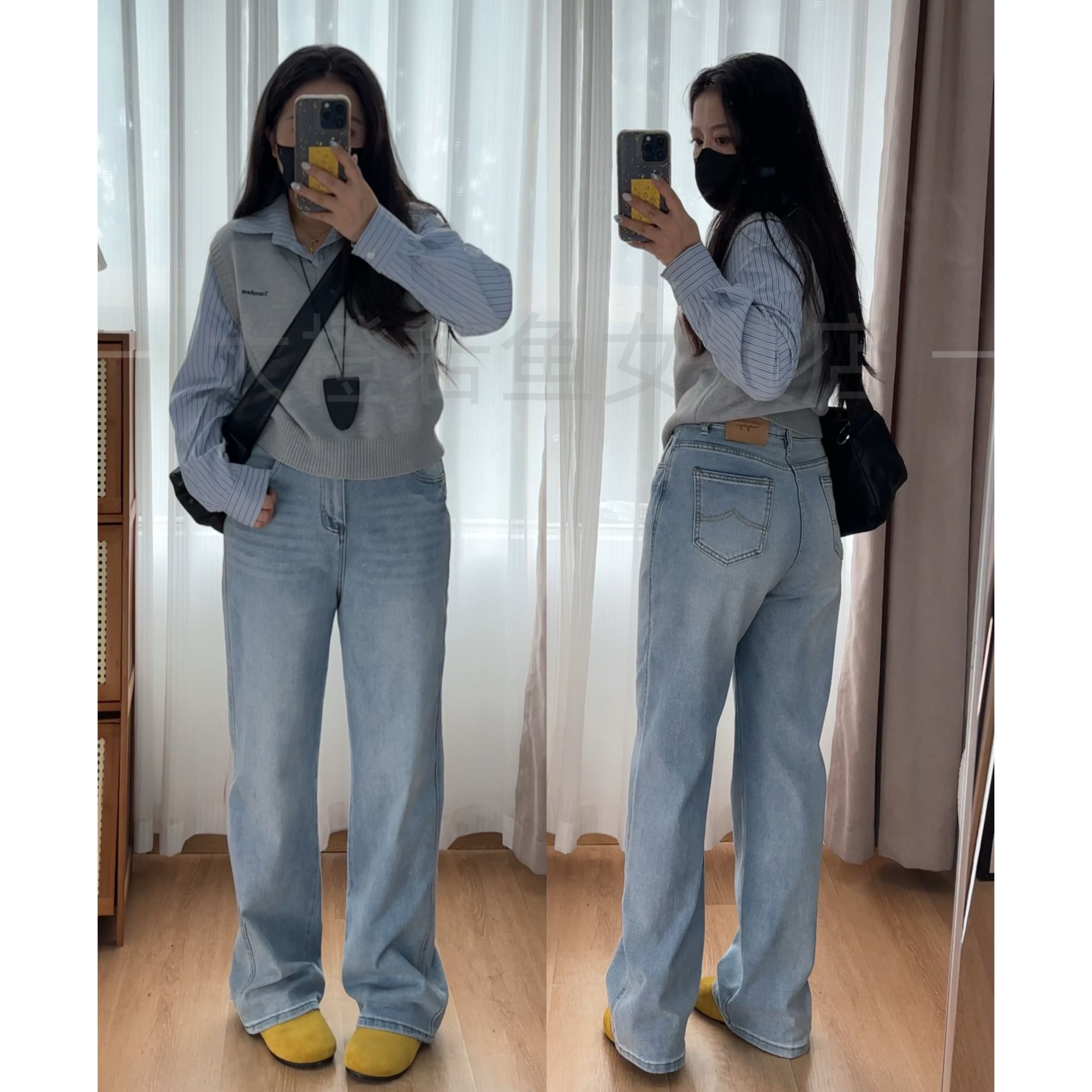 早秋窄版直筒牛仔裤女2025新款小个子高腰显瘦水洗弹力浅色阔腿裤
